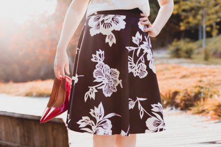 Black midi skirt with white flowers